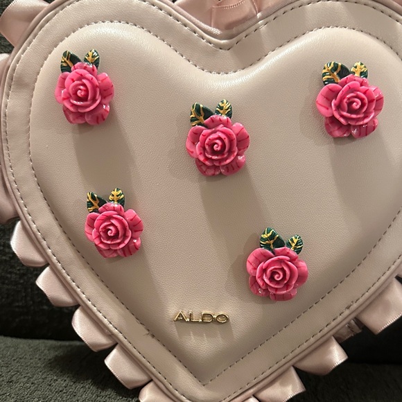 Aldo Pink Heart Bag with Floral Accents - Picture 3 of 5